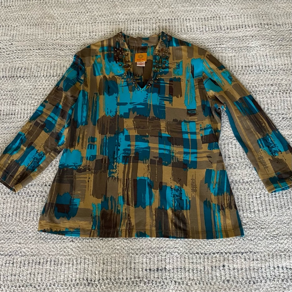 Ruby Rd. Blue and Brown Abstract Blouse - Picture 4 of 8